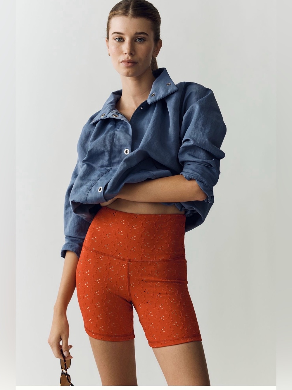STRUT THIS x Anthropologie Eyelet High-Rise Biker Shorts Rust Orange Size L